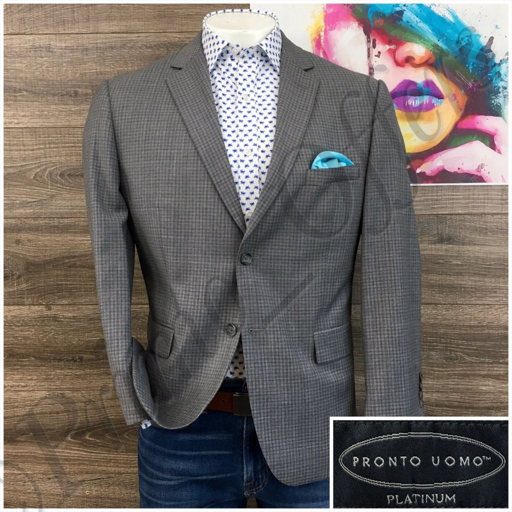 Pronto Uomo Mens Blazer Sport Coat Two Button Casual Jacket Size 44S Wool‎ Suit
